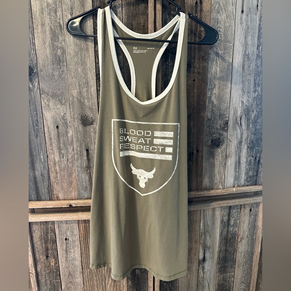 Under Armor Project Rock Men’s Olive Green Tank Large